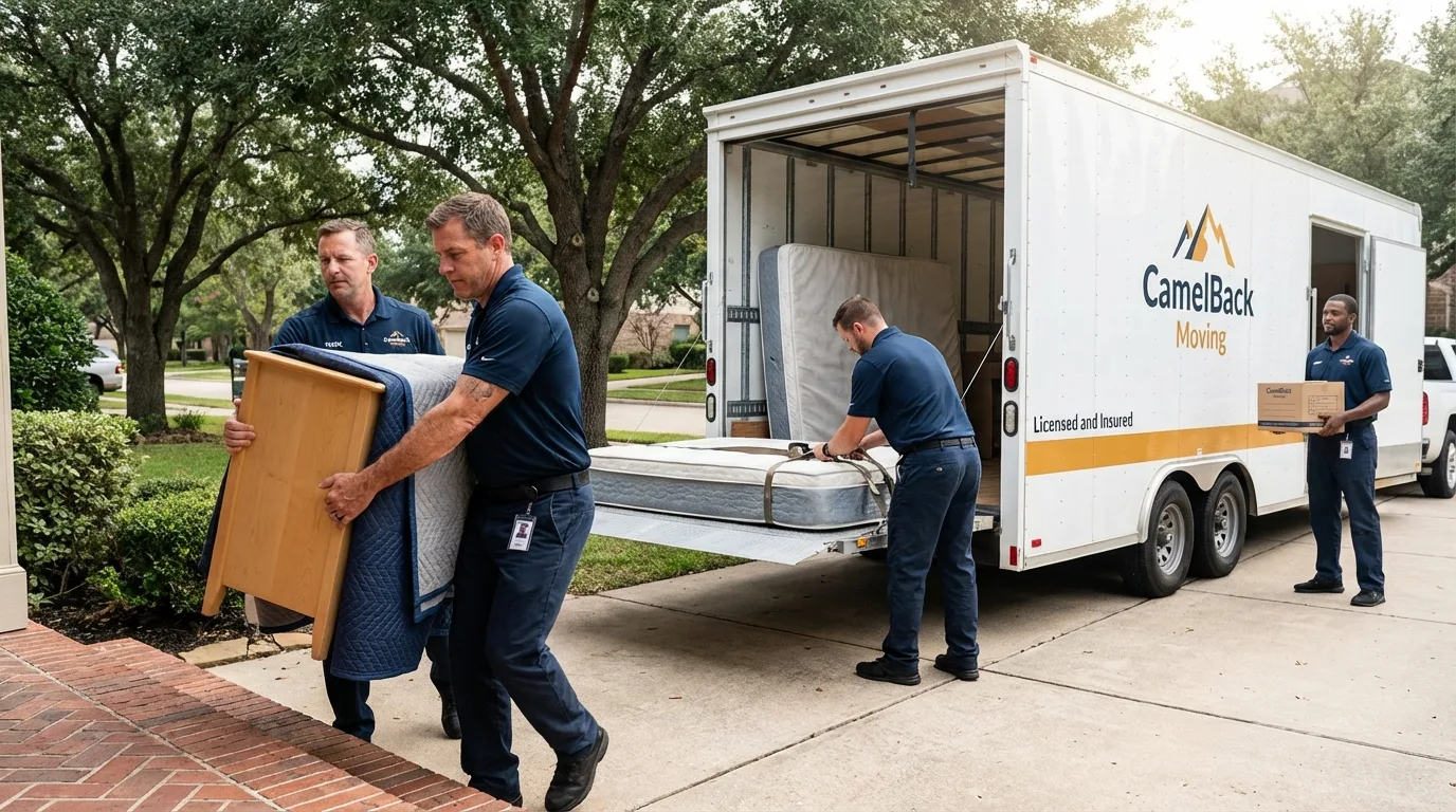 Crew loading residential truck for cross-state move from Yorkville, IL