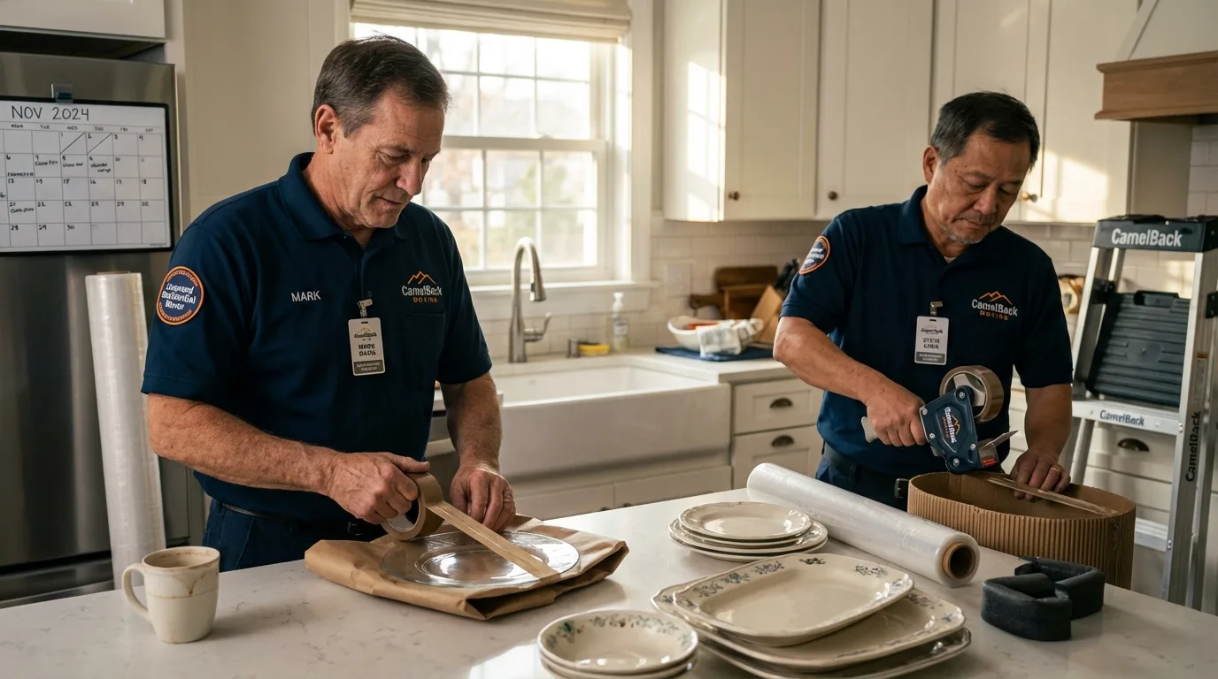 Professional crew packing kitchen dishware in Yorkville, IL