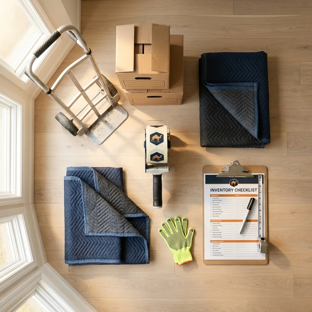 Professional moving supplies and packing materials layout for Yorkville residential relocations